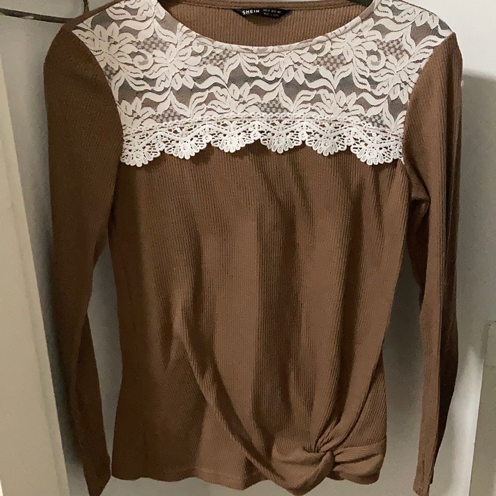 Shein brown and white. Lace detail top size small